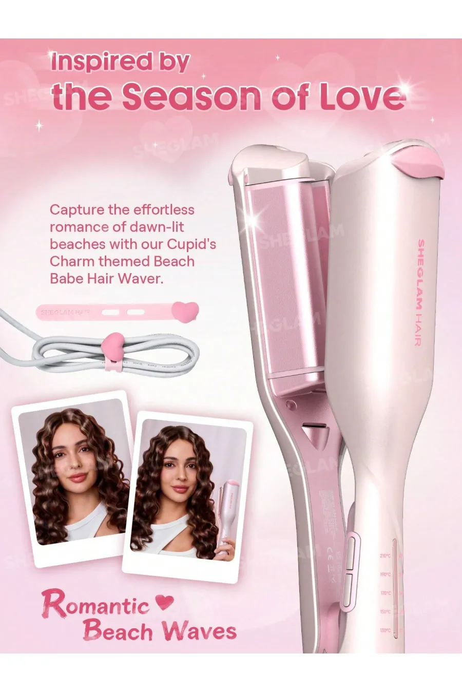 دستگاه فر ساحلی مو صورتی سایز ۱۹ شیگلم Sheglam Pink 19mm Beach Wave Curler