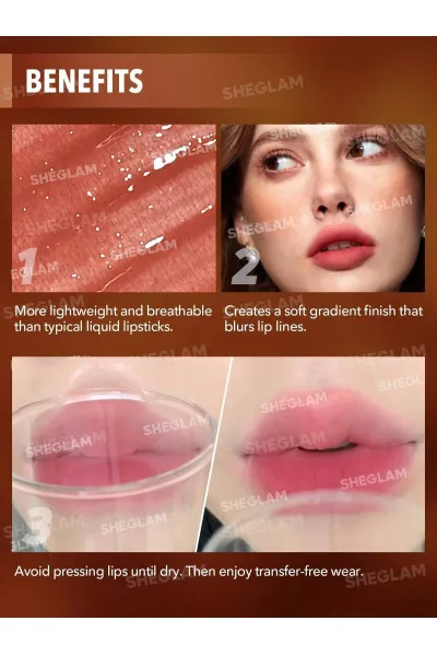  تصویر 4 : Sheglam شیگلم  رژ لب بلور مات مخملی و سبک رنگ Think Twice  
