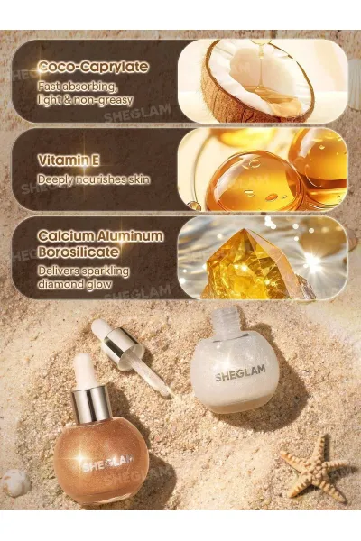  تصویر 4 : Sheglam شیگلم  روغن بدن هایلایتر و براق کننده Sunlit Silk رنگ Eros  
