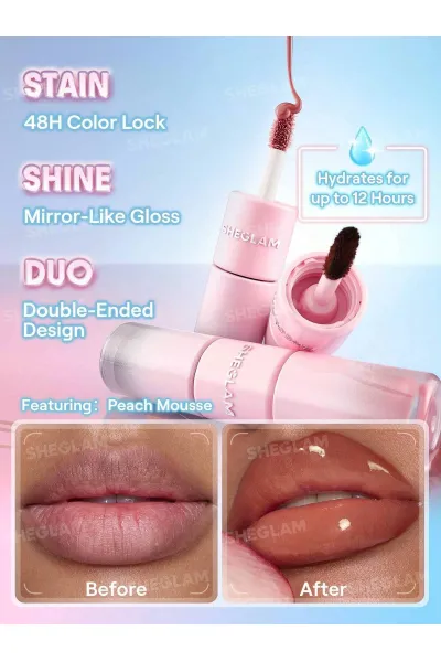  تصویر 2 : تینت لب پیل‌آف و برق لب دو سر رنگ Pinky Promise شیگلم Sheglam 