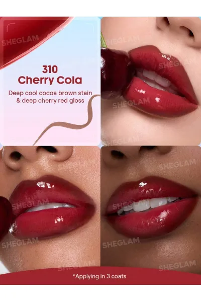  تصویر 1 : تینت لب پیل‌آف و برق لب دو سر رنگ Cherry Cola شیگلم Sheglam 