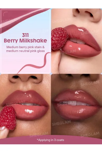  تصویر 1 : تینت لب پیل‌آف و برق لب دو سر رنگ Berry Milkshake شیگلم Sheglam 