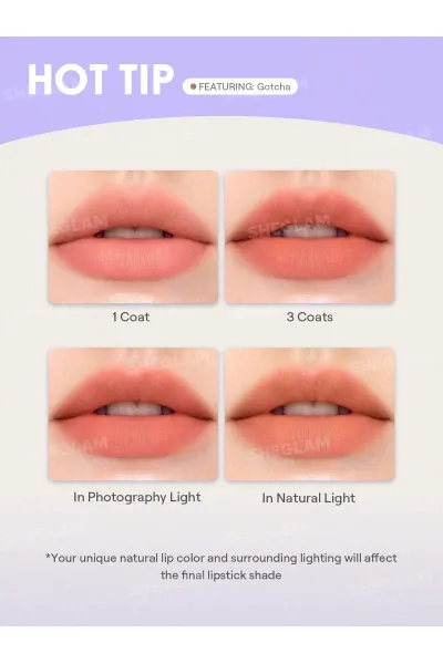  تصویر 6 : رژ لب کوشنی سبک مات و مخملی مدل Lip Veil Cushion رنگ Encore Energy شیگلم Sheglam 
