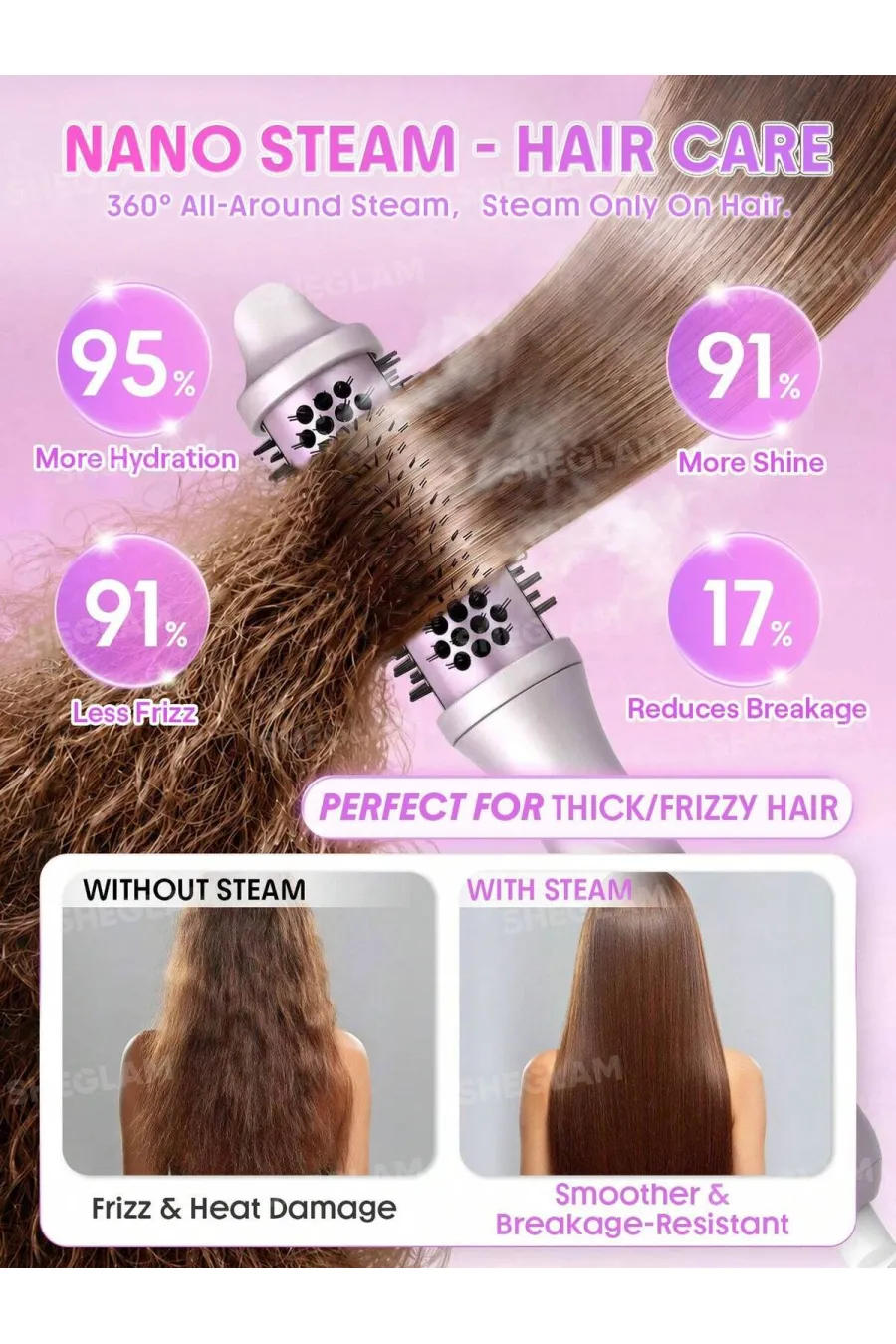 فناوری‌های به‌کاررفته در برس سشوار بخار حرفه‌ای سایز ۳۸ شیگلم Sheglam