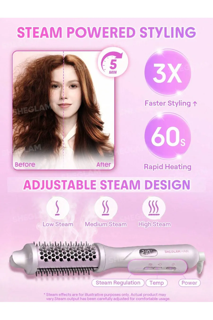 درباره برس سشوار بخار حرفه‌ای سایز ۳۸ شیگلم Sheglam