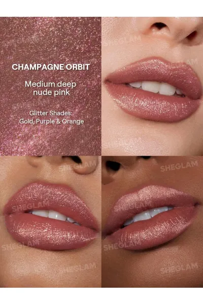  تصویر 1 : رژ لب مایع اکلیلی مدل Stardust Swipe Glitter Liquid Lipstick رنگ شامپاینی درخشان (Champagne Orbit) شیگلم Sheglam 