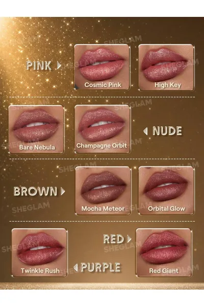  تصویر 5 : رژ لب مایع اکلیلی مدل Stardust Swipe Glitter Liquid Lipstick رنگ قرمز آجری درخشان (Red Giant) شیگلم Sheglam 